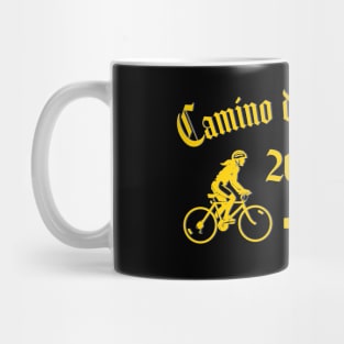 Camino de Santiago 2022 Woman Riding a  Bicycle Yellow Scallop Mug